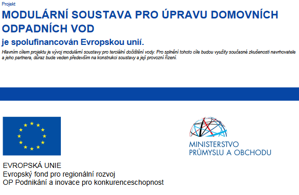 Plakát publicita projektu EU - Modulární soustava pro úpravu domovních odpadních vod